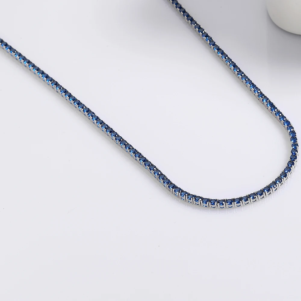 16-24 Inch (41-60cm) Real 925 Sterling Silver Tennis Chain Necklace 3mm Montana Blue Sapphire Zircon Fine Jewelry Choker
