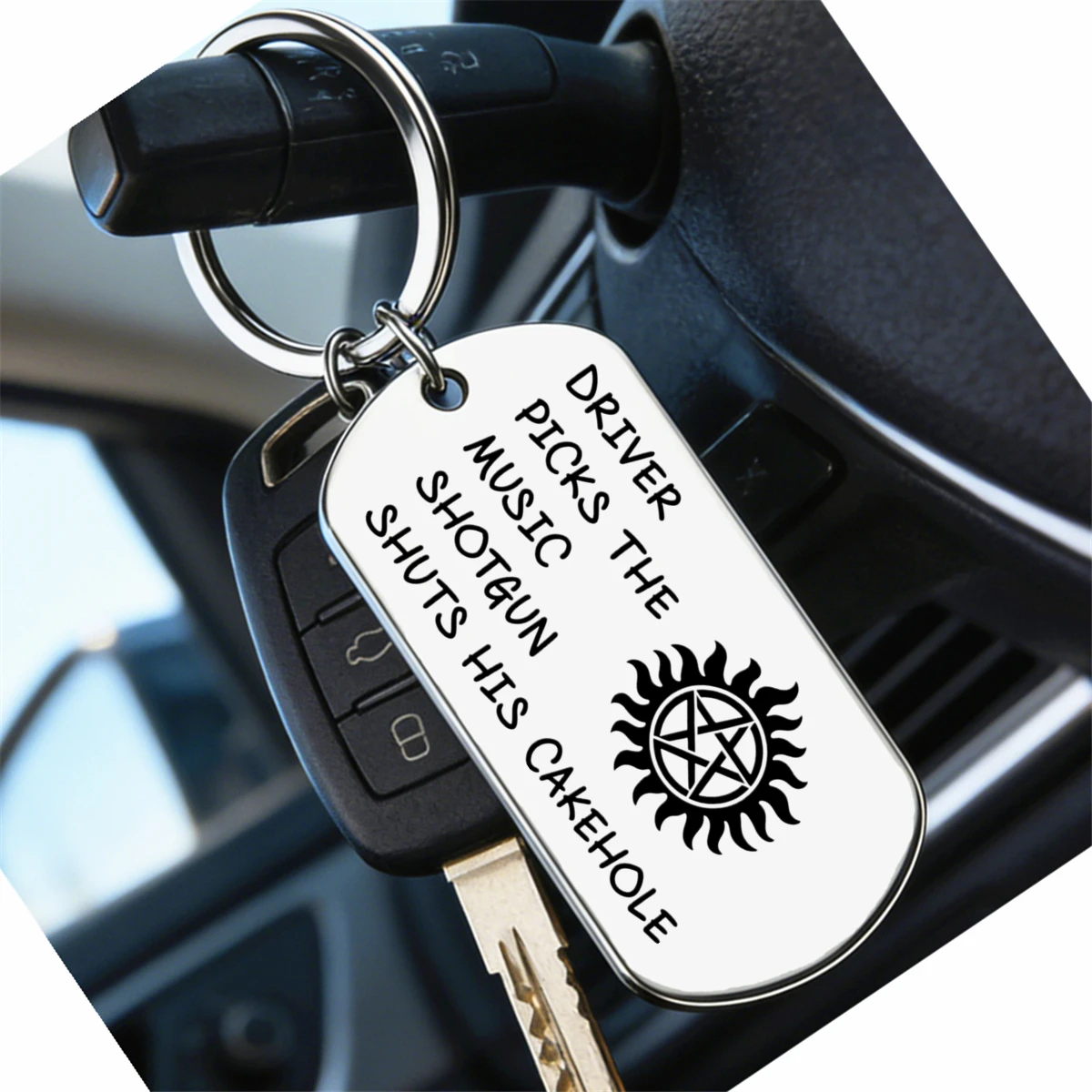 1pc Unique TV Fans Keychain Anti-Possession Pentagram Keyring Driver Picks The Music Shotgun Shuts His Cakehole Key Ring