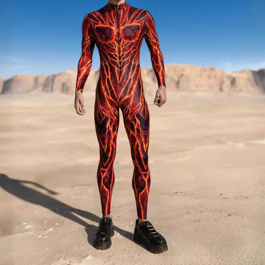 Cyber 3D Body con estampado de líneas irregulares para hombre, mono Steampunk, disfraz de Cosplay de Halloween, Catsuit, traje Zentai para fiesta de Carnaval