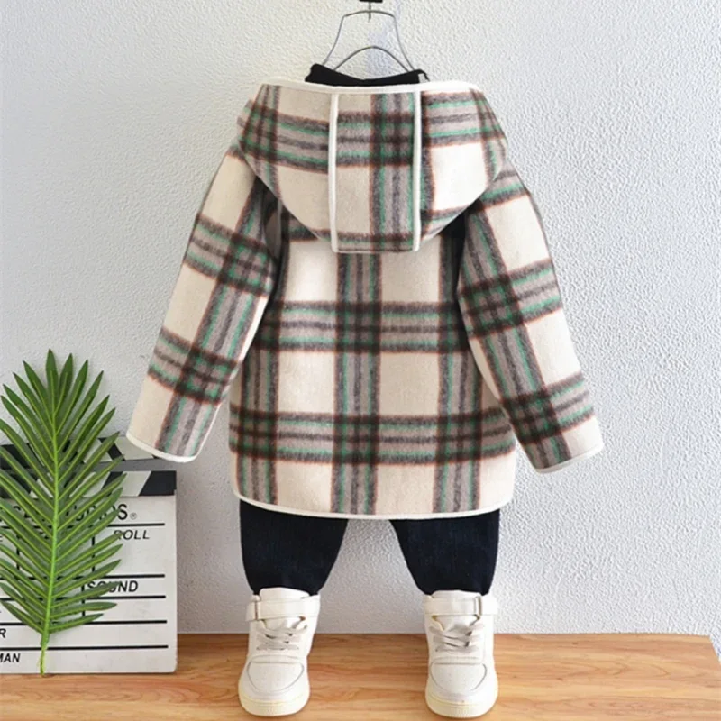 Boys Woolen Coats Jackets Plus Thicken 2024 Cool Warm Velvet Winter Autumn Cotton Tracksuit Sport Children's Clothing