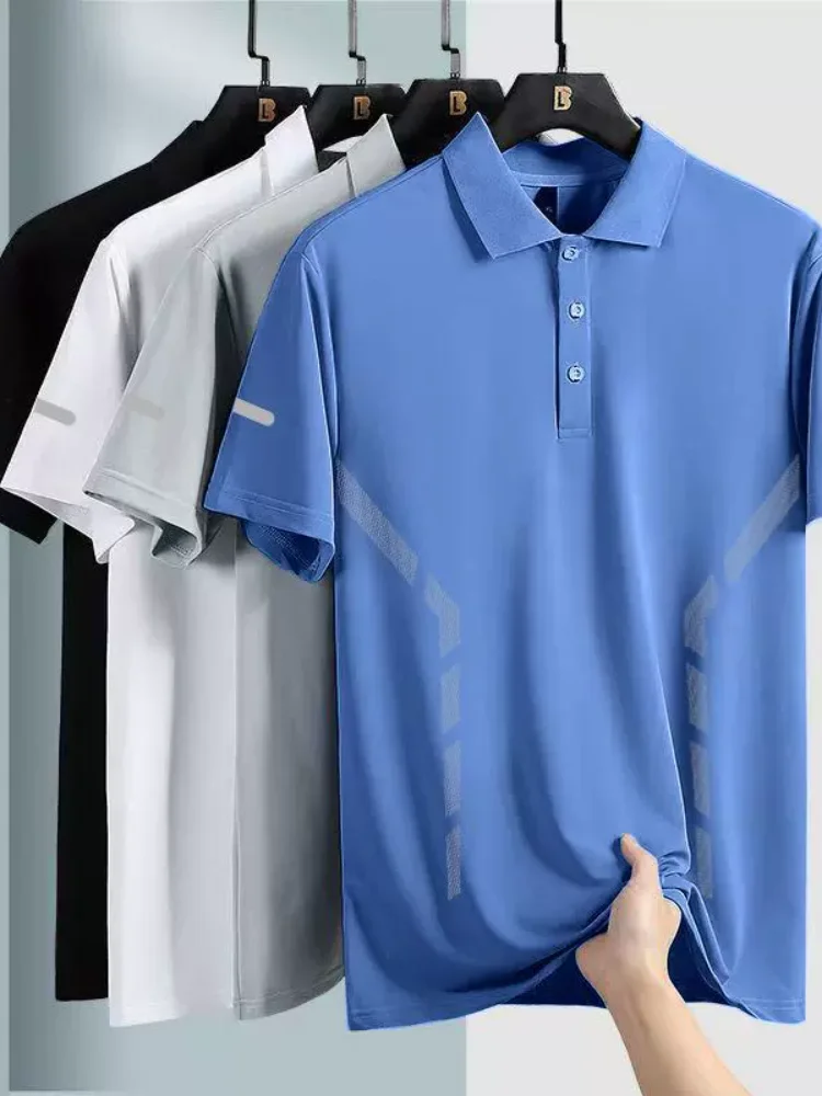 Summer Men's Short Sleeve Polo Shirt Turn-Down Collar Business Solid Color Comfortable Versatile Breathable Trendy Clothing