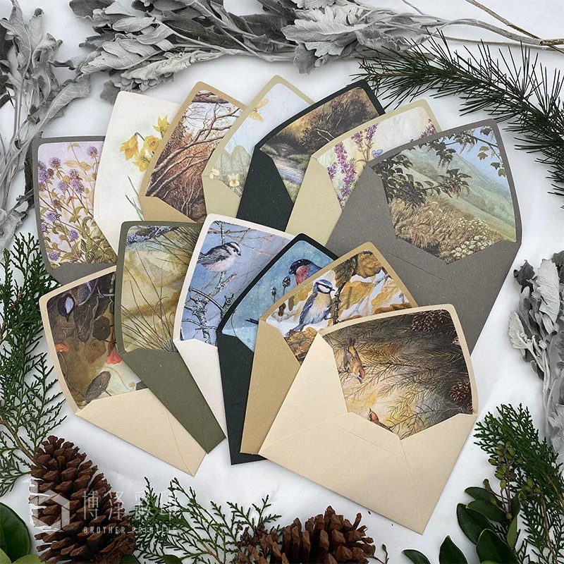 5pcs/set Vintage Inner Picture Natural Animal Landscape Lined Envelope Socket Envelopes for Gift Card Packing Drop Shipping