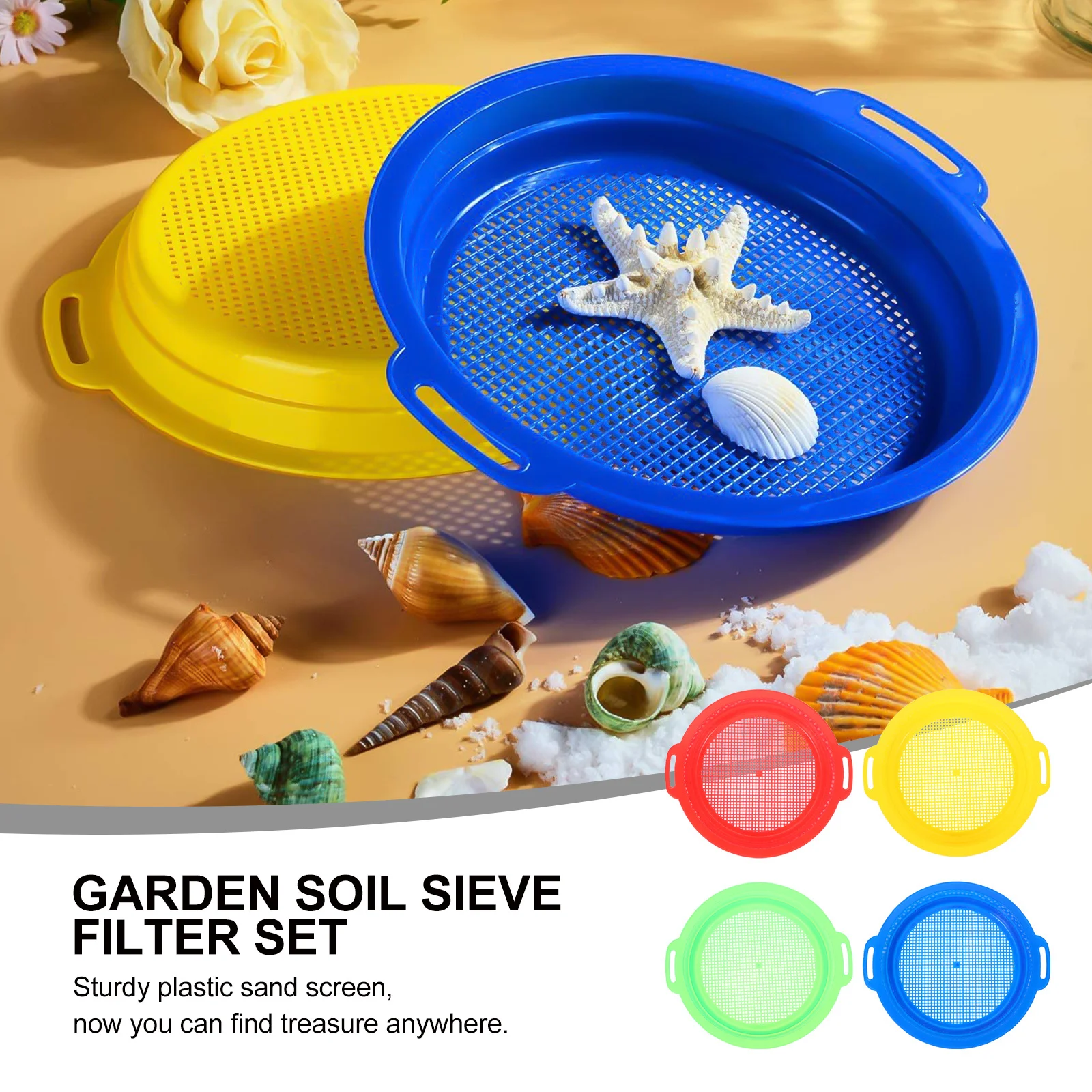 Tamiz de jardín, filtro de tamiz de suelo, tamices de arena de plástico portátiles para suministros de jardinería, herramienta para plantar en la playa, malla duradera, 4 Uds.