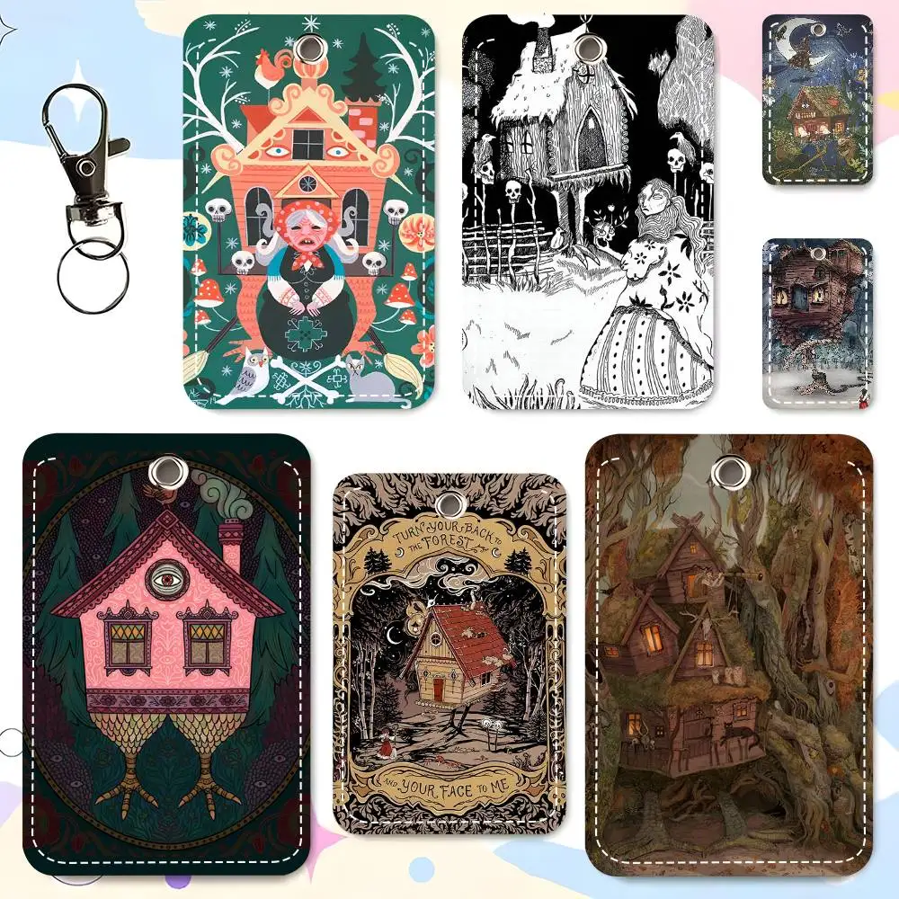 1pc B-aba Y-aga Witch House Abstract Vintage Poster Card Case Keychain Access Card Bag Key Tag Ring Leather Card Holder