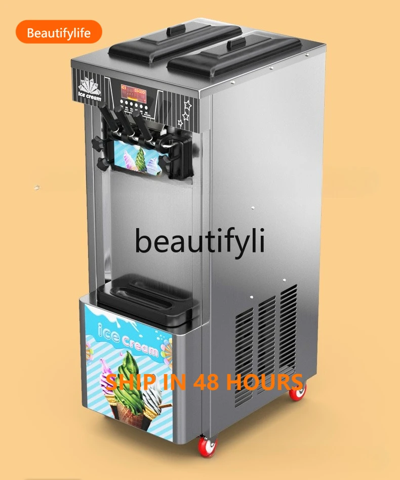 

Soft Ice Cream Machine Commercial Small Vertical Cone Ice Cream Machine Desktop Three-Color Ice Cream Machine HJ
