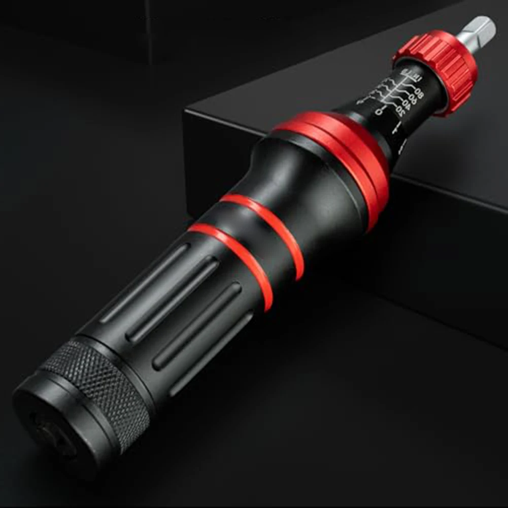 

Torque screwdriver with mechanical preset slip torque clutch and dual scale gauge adjustable torque 10 to 80 in lb