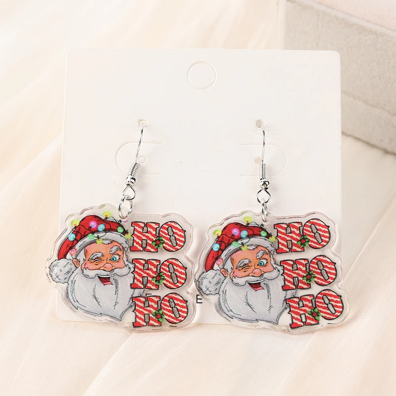 1Pair Christmas Drop Earring Creative Acrylic Santa Dinosour Tree Fashion Jewelry For Woman Girl Holiday Birthday Gift