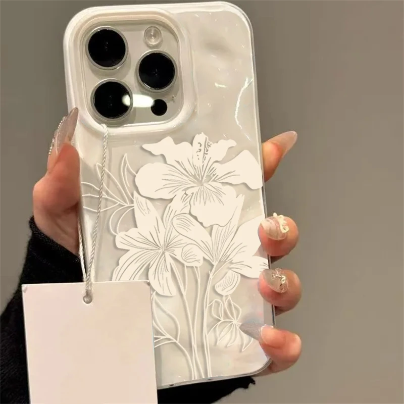 Minimalistisches Blumenmuster Handyhülle für iPhone 17 16 15 11 14 13 12 Pro Max Plus 17Air Falten-Wellen Weiche Silikon TPU Schutzhülle – Detail 6