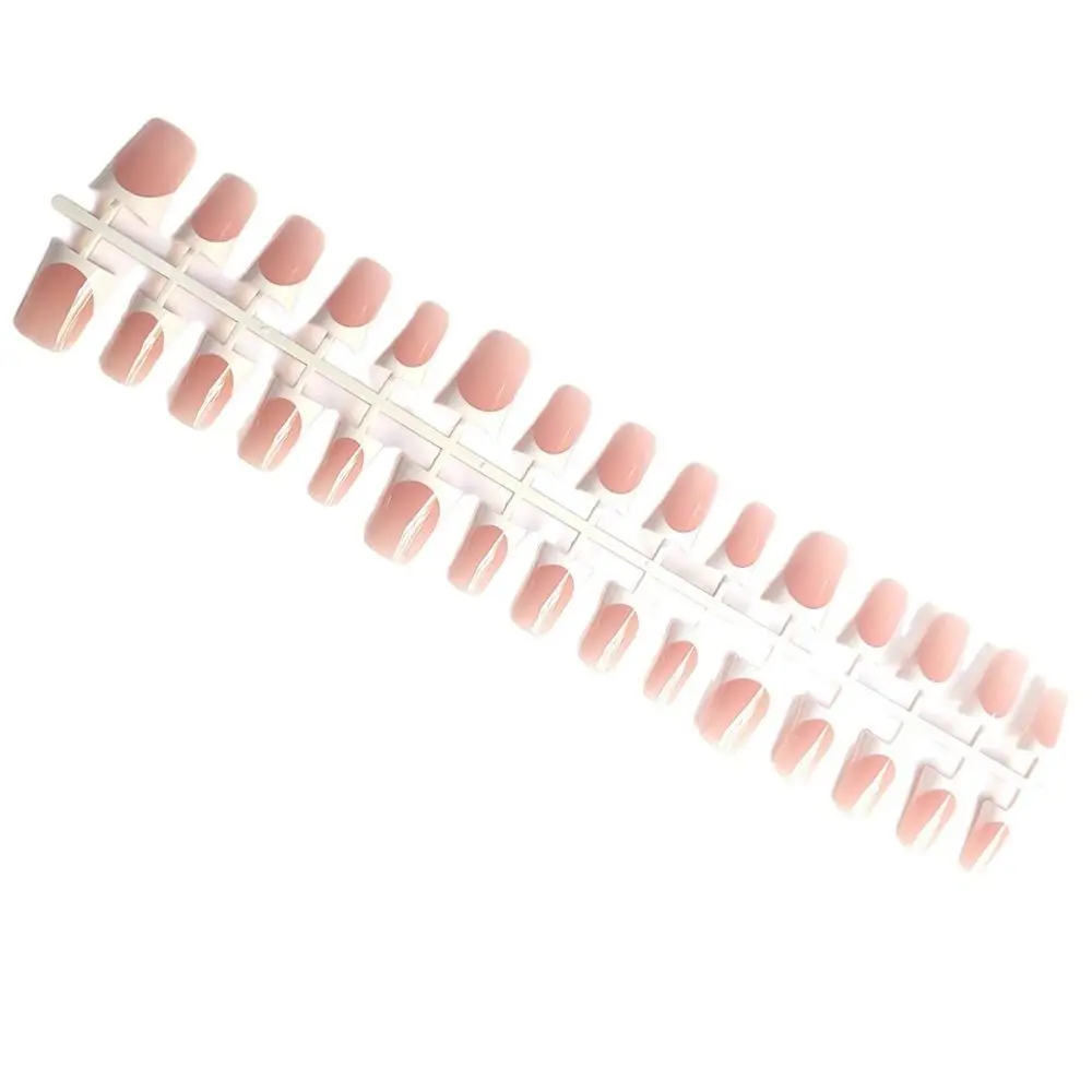 Finished Detachable Press On Nails White/Pink French Style Duckbill Fake Nails Tips Medium Length French Acrylic False Nails