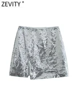 Zevity-minifalda ajustada con lentejuelas y cintura alta para Mujer, Faldas de Mujer elegantes e informales con botones, Vestidos de fiesta QUN3238