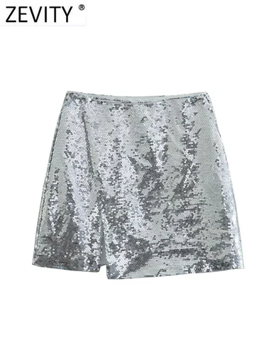 Zevity-minifalda ajustada con lentejuelas y cintura alta para Mujer, Faldas de Mujer elegantes e informales con botones, Vestidos de fiesta QUN3238