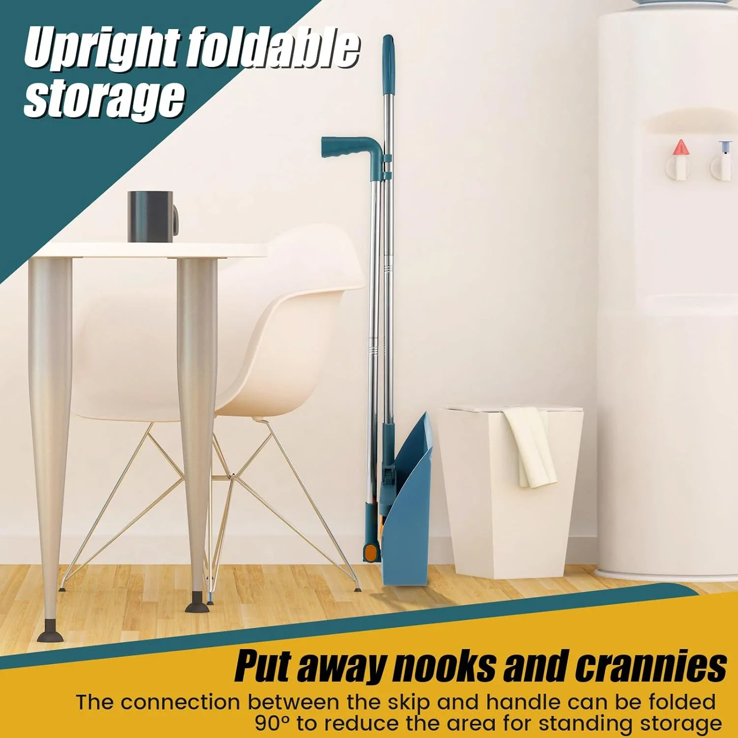 طقم مجرفة مكنسة جديدة قابلة للطي للمكتب 180 °   أدوات تنظيف تخزين المكنسة الدوارة، مكنسة غير لاصقة للشعر الجاف والرطب ذات الاستخدام المزدوج