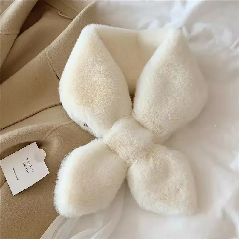 2021 New Scarf Korea Lady Style Solid Color Warm Imitation Rabbit Fur Cross Scarf Plush Fur Collar Fake Collar