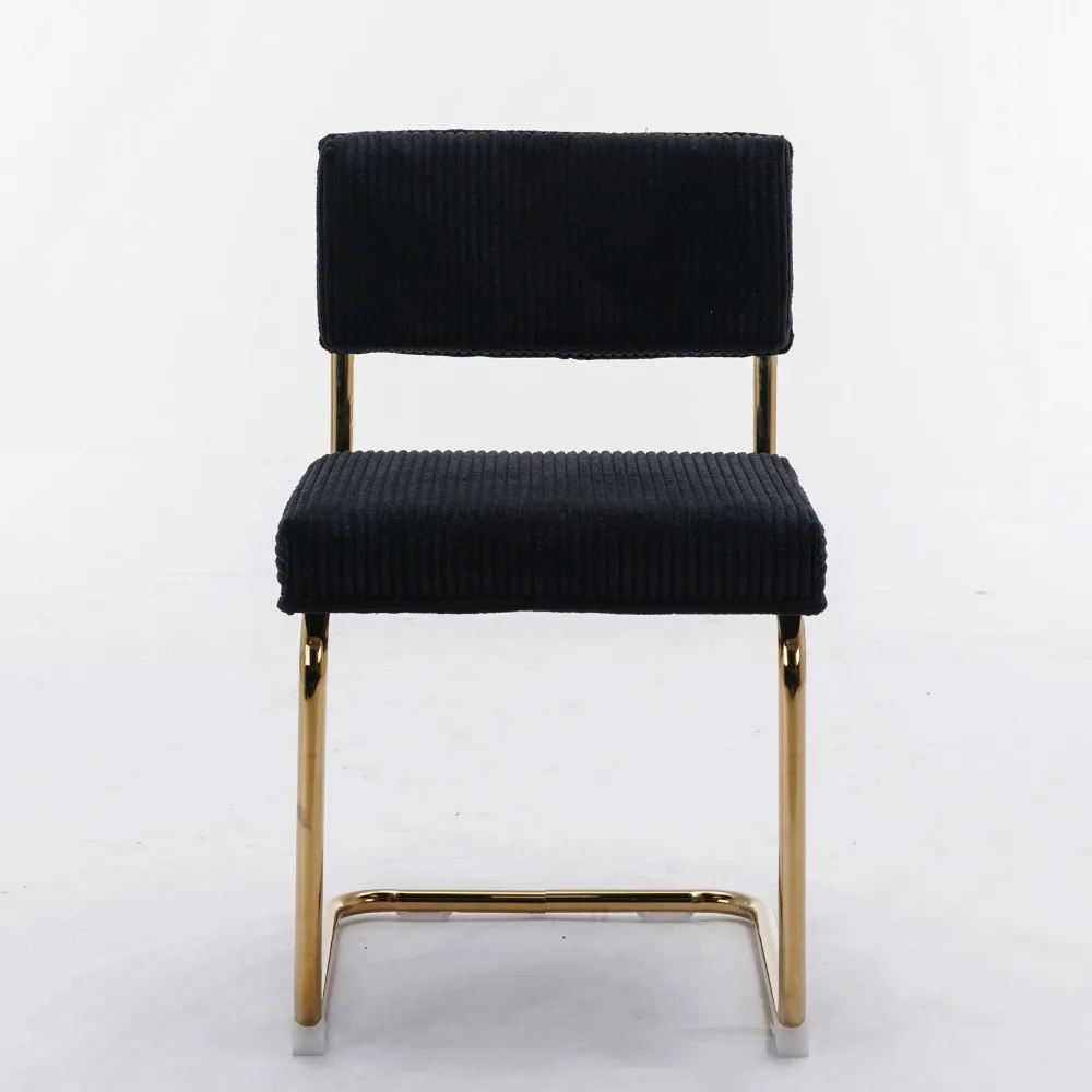 

Modern Dining Chairs with Corduroy Fabric,Gold Metal Base, Accent Armless Kitchen Chairs with Channel Tufting,Set of 2