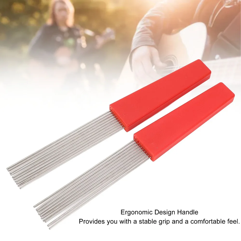 2PCS Plastic And Stainless Steel Guiro Scraper Red Color Comb Style Latin Percussion Scraper Professional Scraper