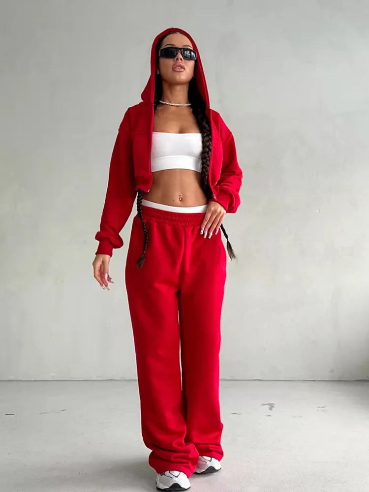 Women Sweatsuit Set Autumn Winter Sexy Crop Top Hoodie And Jogger Set Casual Two Piece Set Workout Fitness Yoga Wear Tracksuit