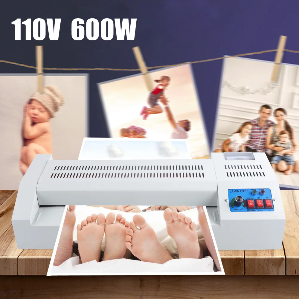 

110V 600W Lamination Machine Thermal Laminator A3 A4 Rollers System Thermal Four Roller Hot Cold Film Laminating