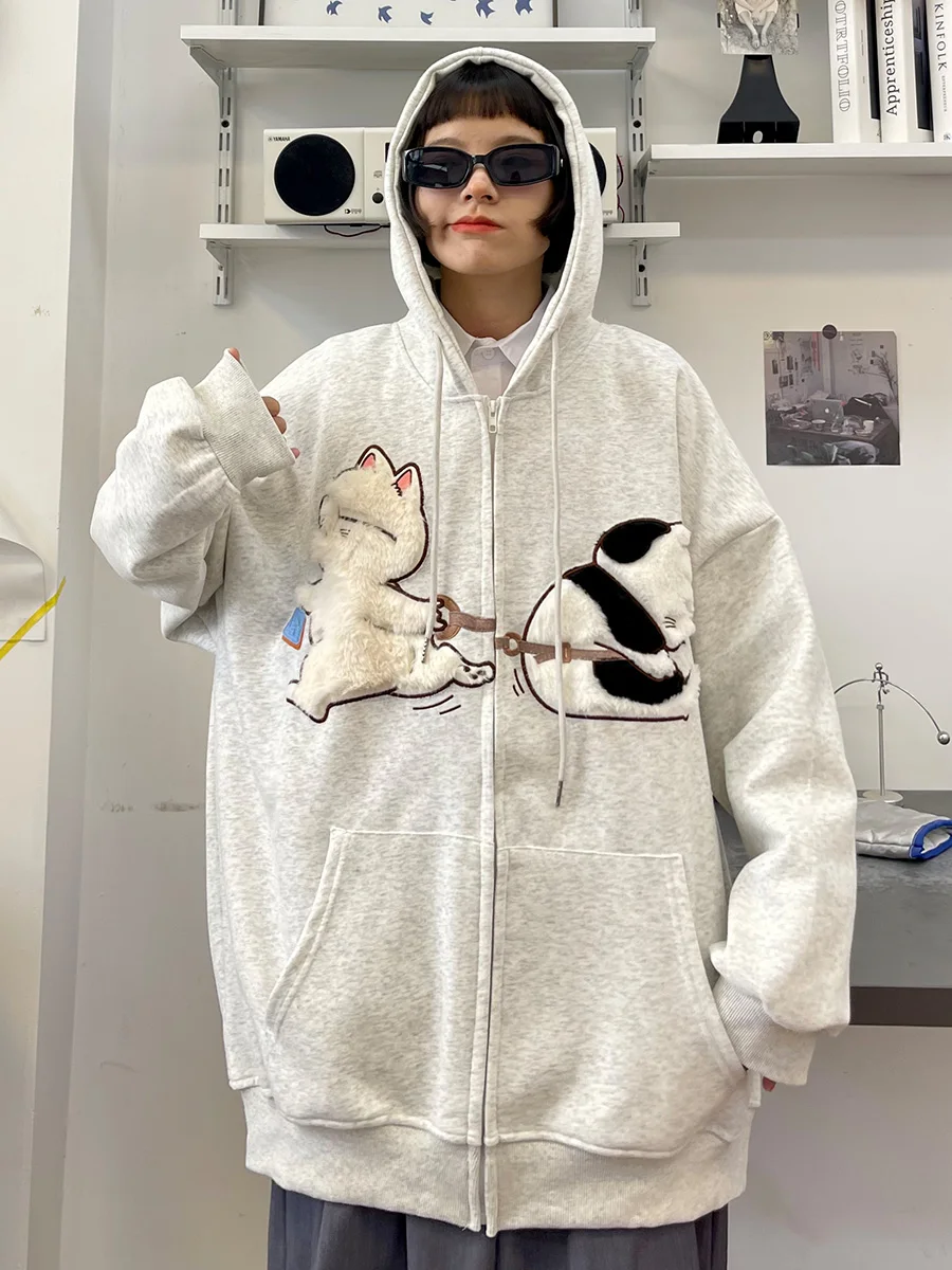 

Plush Cat Hooded Sweatshirts for Women's 2023 Autumn New Loose bf Japanese Original Suu Style Hoodies