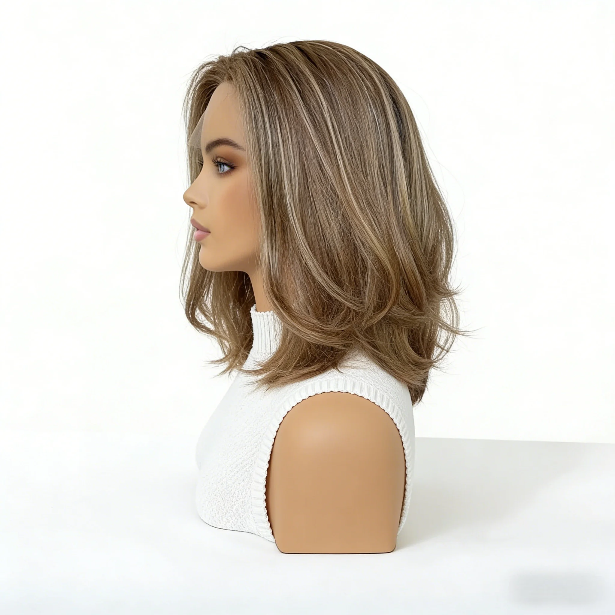 Ombre Aschbraun Blonde Lace-Front-Perücken für Damen, Highlight-Synthetikperücke mit natürlichem Haaransatz, kleberlose kurze Bob-Perücke für Frauen