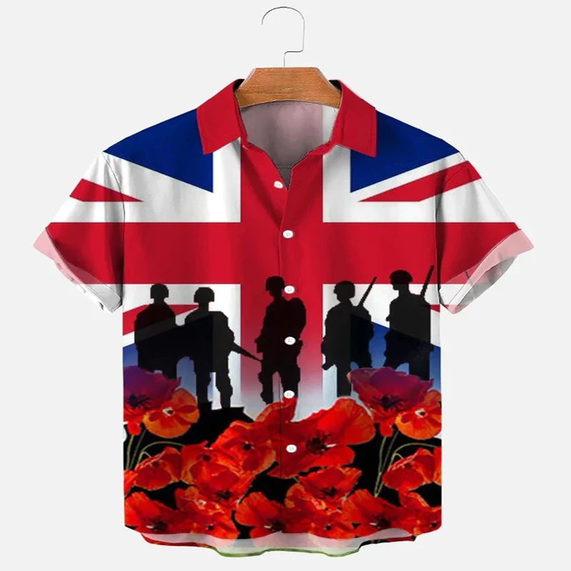 UK Flag Soldier Print Hawaiian Shirt 3D Printed Hawaiian Shirt for Men and Women Casual Shirt Unisex