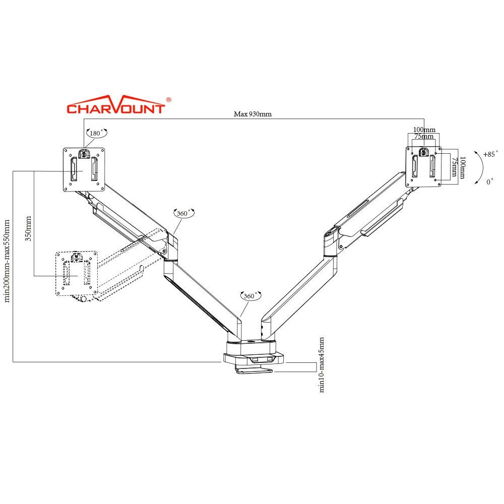 Charmount Monitor Arm Gas Spring 360 Rotating Max Dual Monitor Stand Desktop Monitor Mount For Dual Screen