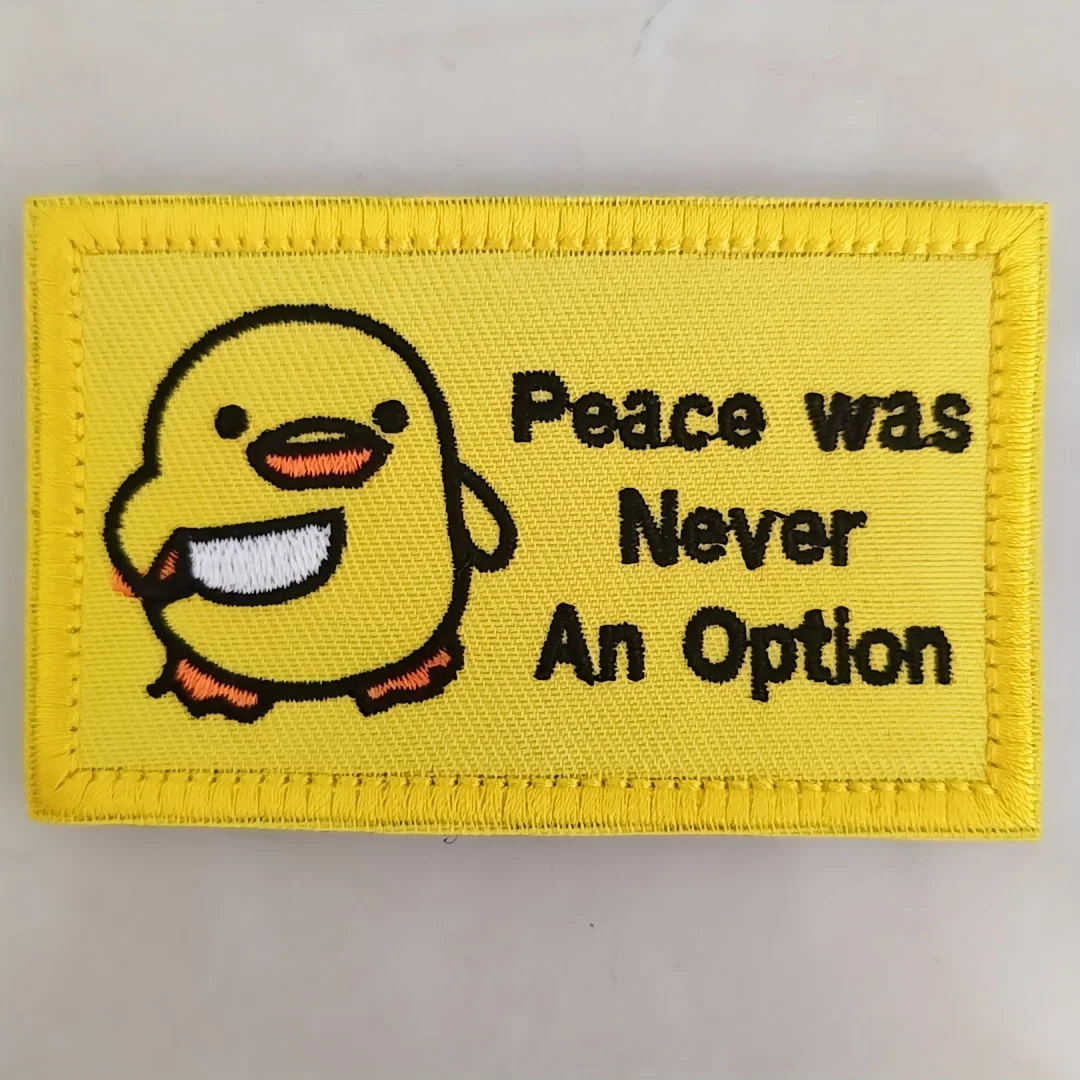 1pc Funny Duck with Knife Velcros Patch Peace Never an Option, Cute Meme for Tactical Molle Bag Jacket, Jeans, Iron-On DIY Craft