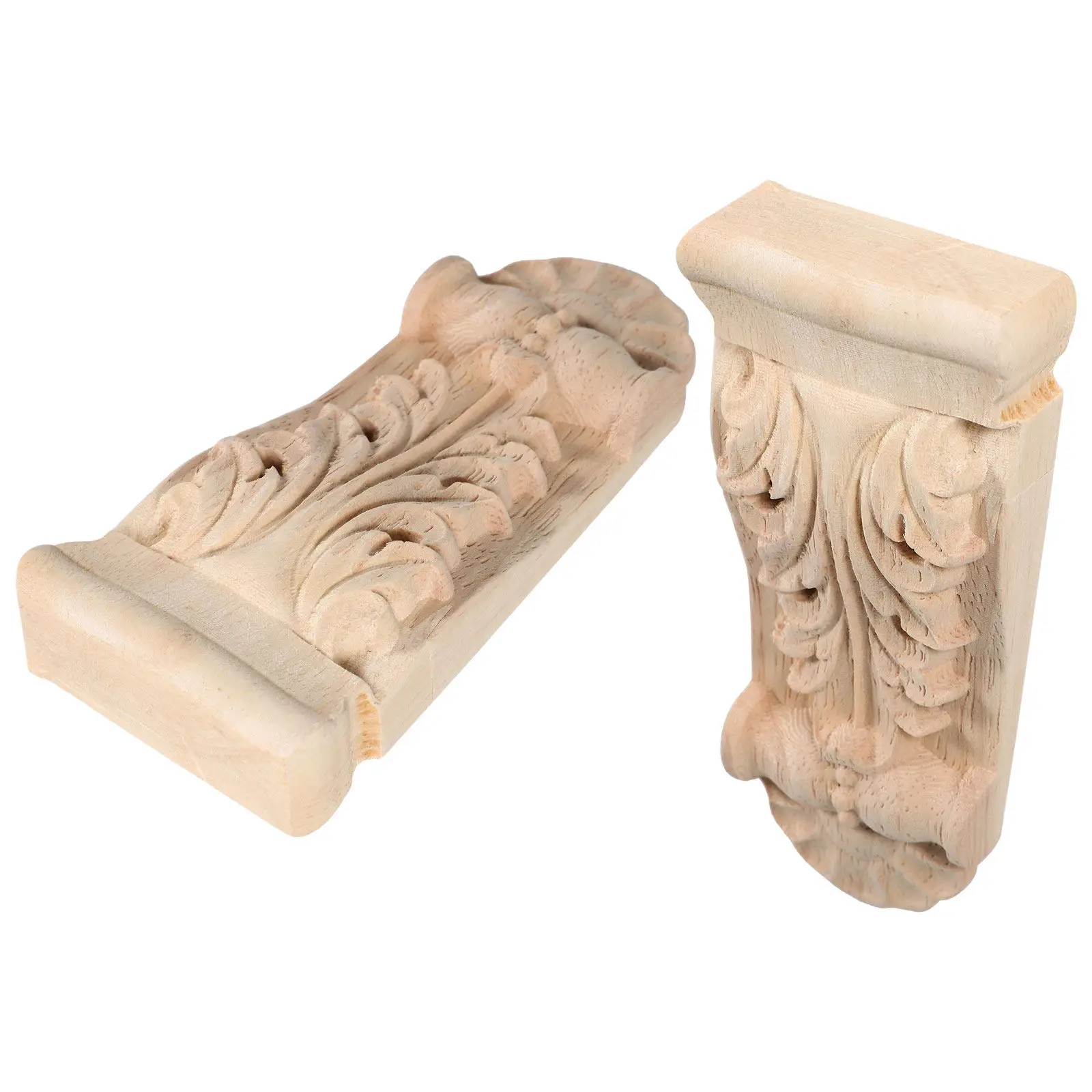 2Pcs Wood Carving Decoration Wooden Corbels Classic Corner Moulding Home Interior Trim Furniture Onlays Applique
