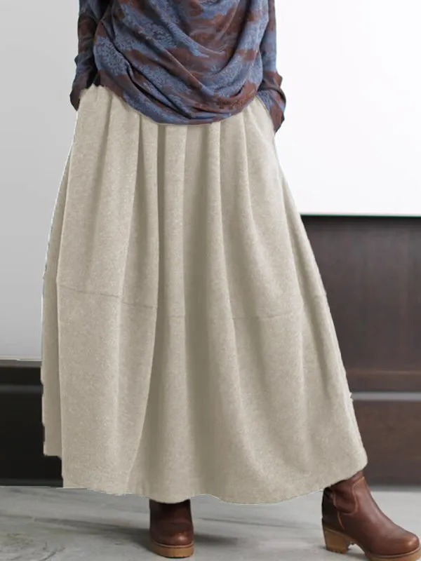 Ladies' Casual Woolen  Skirt Mid-Length Spring Autumn Fashion Comfortable A-Line Skirts for Women with Tag Removal