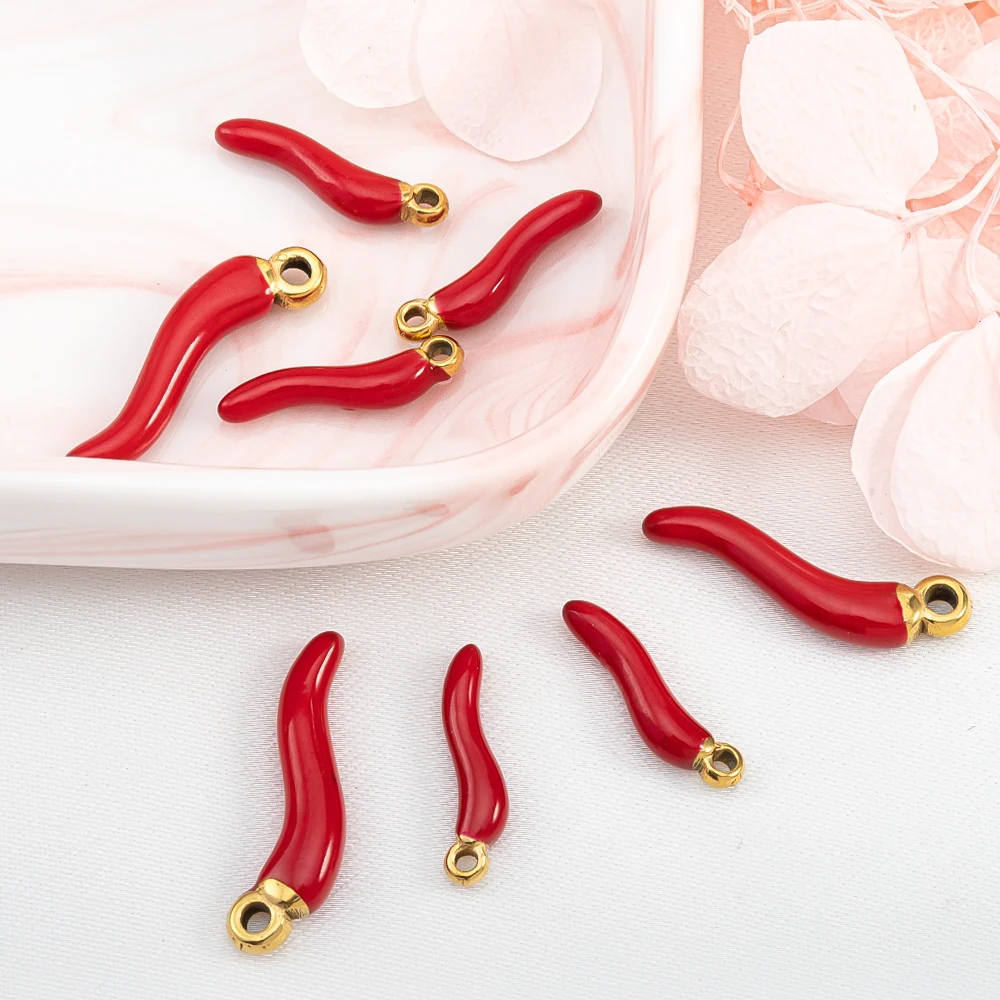 New 5pcs Stainless Steel Small Pepper Pendant Compact and Lovely Charm for DIY Women Jewelry Making Necklace Earring Supplies