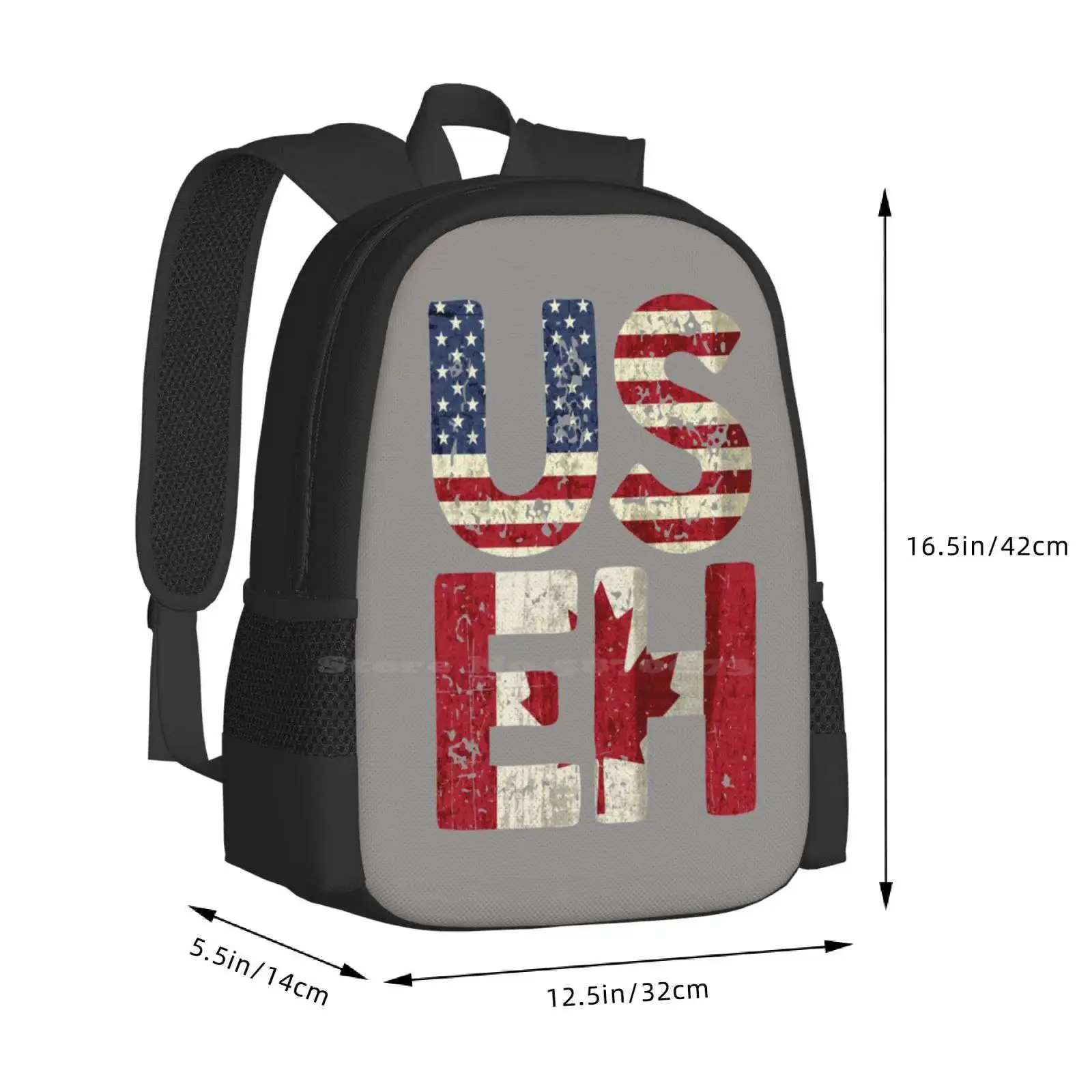 Vintage Canadá nós Eh bandeira canadense americana mochila, América cores, presentes patrióticos, venda quente, sacos de moda, angustiado