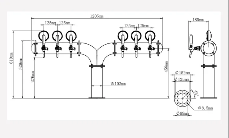 Promotion stainless steel Y shape beer font dispenser 6 faucet beer tap tower beer column with led light