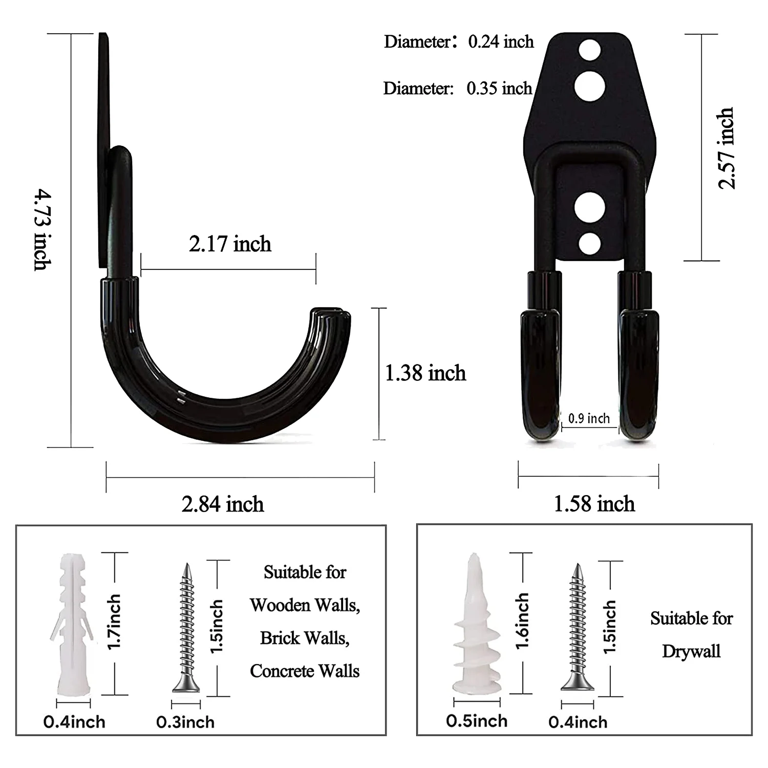 プロモーション!ヘビーデューティウォールマウントガレージフック金属ガレージフック滑り止めコーティングJフック付き