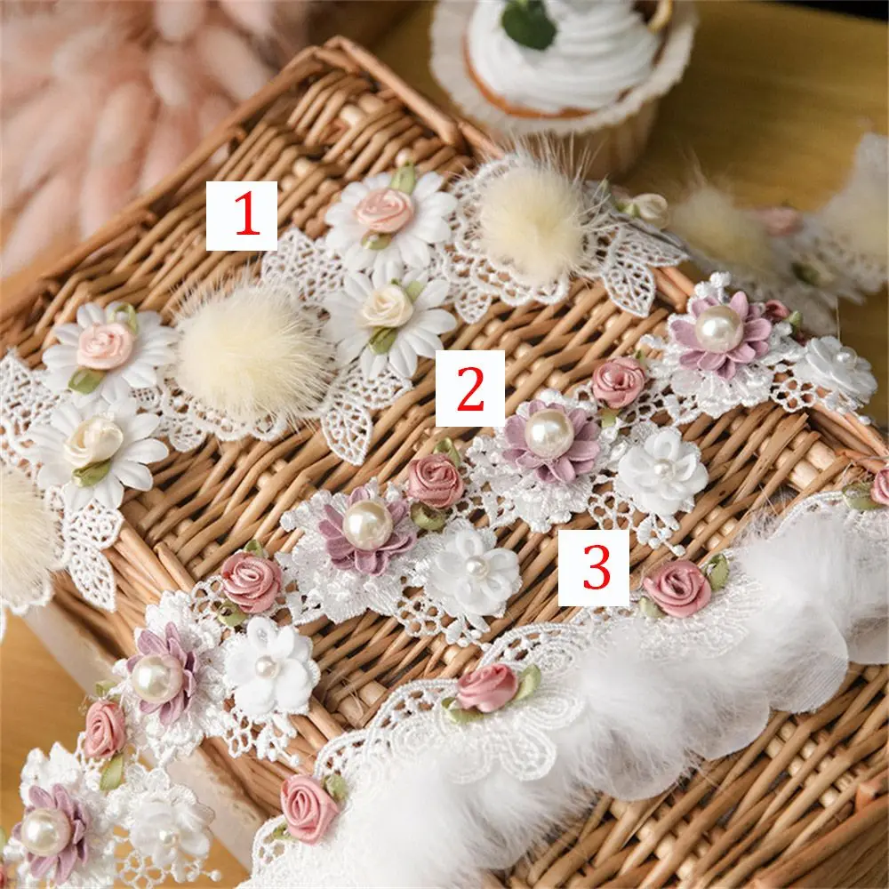 Lace Ribbon For Wedding Decor Dress Bag DIY Sewing Accessories Beaded Applique White 3D Flower Embroidery Lace Fabric And Craft