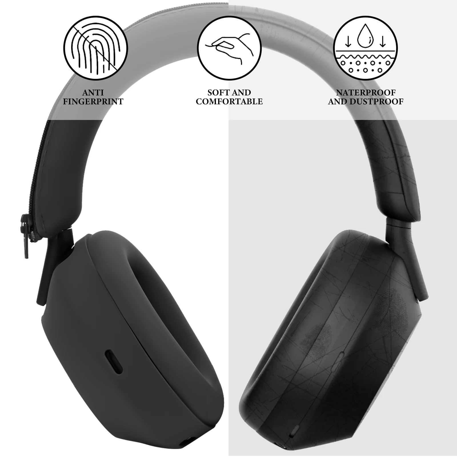 Geekria Silicone Headphone Cover Kits Compatible with Sony WH-1000XM5, WH1000XM5 Wireless Headphones, Scratch Protection Case