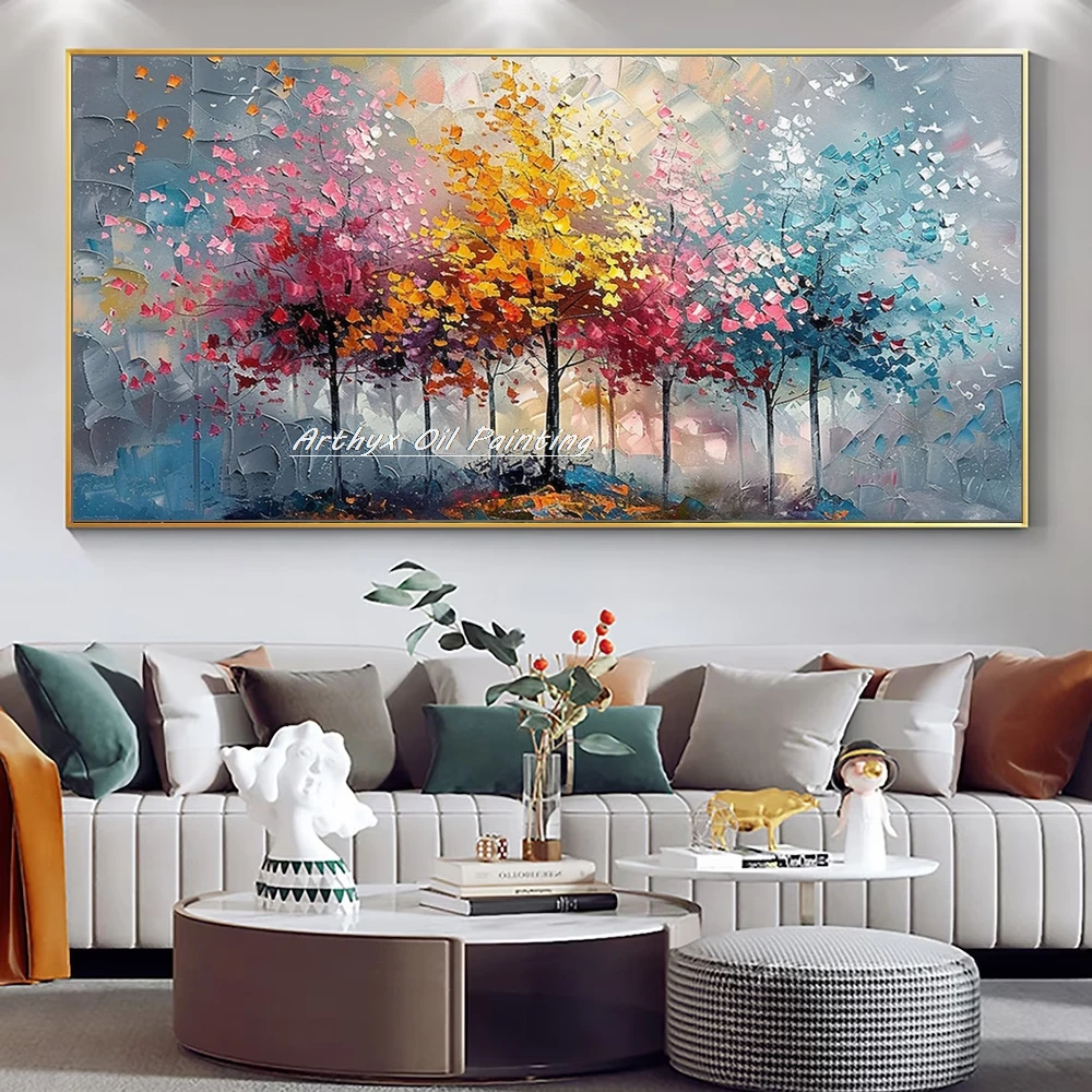 Arthyx,Large Handpainted Palette Knife Tree Oil Painting on Canvas,Modern Abstract Landscape Art Poster,Wall Pictures,Home De