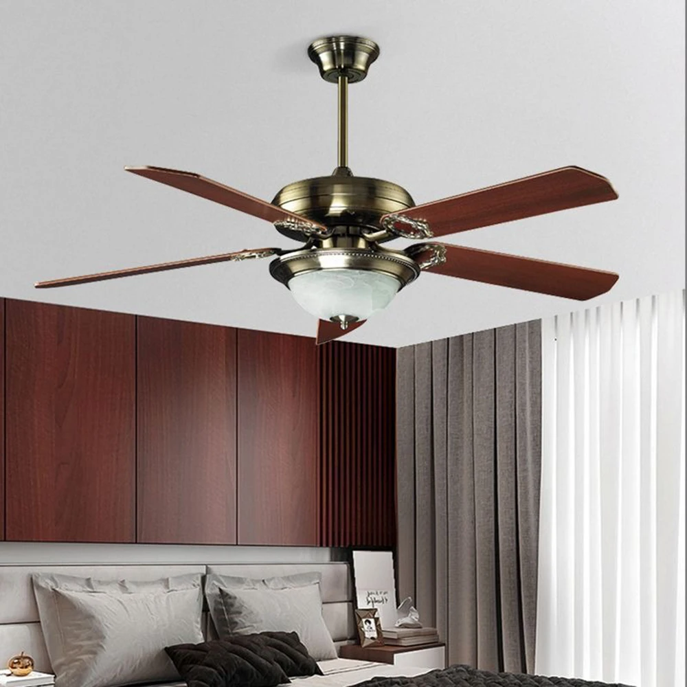 Nordic Interior Home Decor 5 Blade Switch Chandelier Wooden Ceiling Fan, North American Lightweight