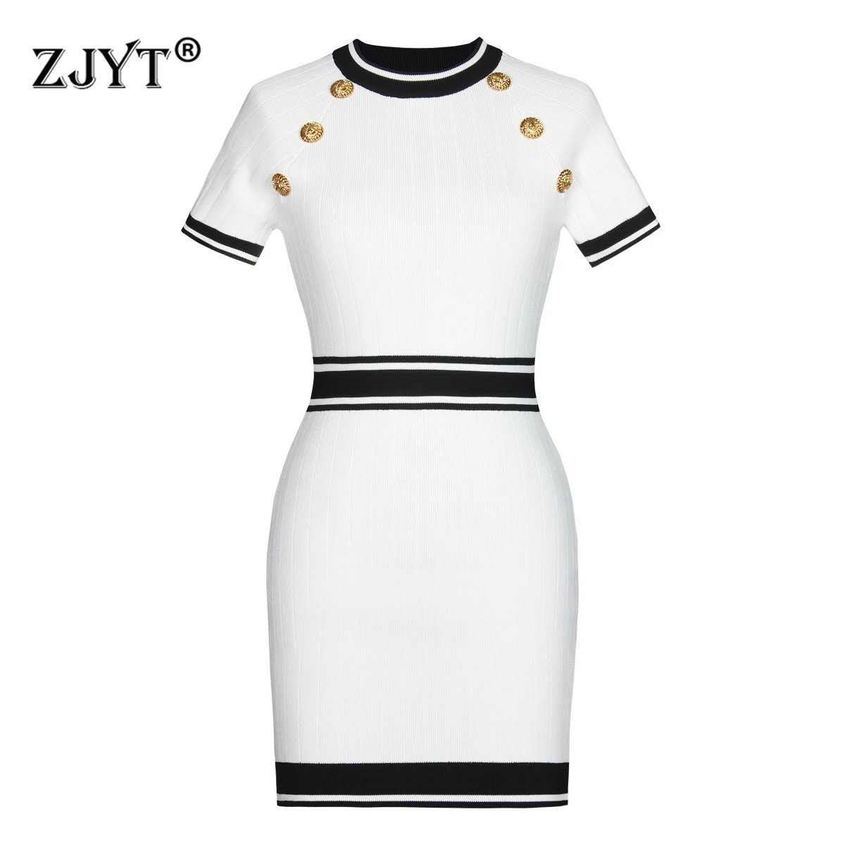 ZJYT Elegant Women\'s Sweater Knitting Dresses Summer Clothes 2024 Hit Color Buttons Slim Bodycon Dress Elegant Party Vestidos