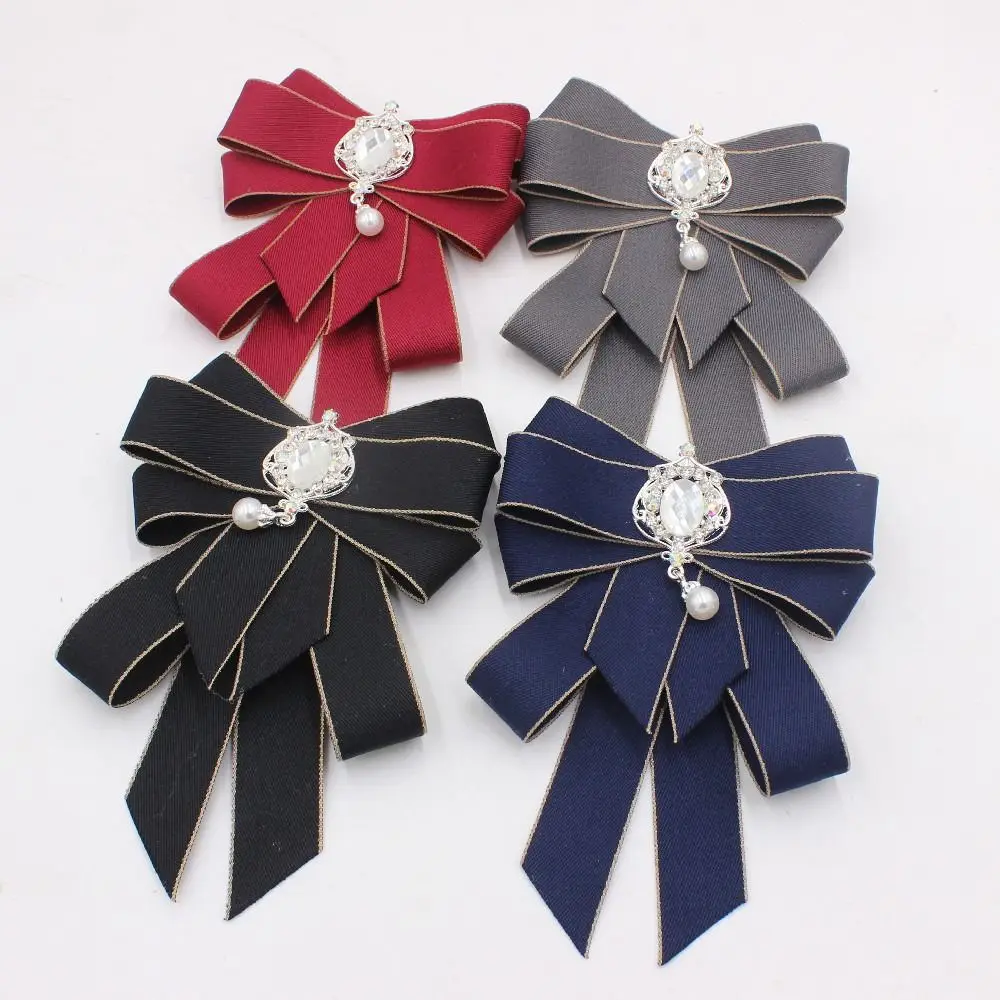Fashion Ribbon Ribbon Bowtie Crystal Rhinestone Bow Tie Fabric Cloth Art Handmade Ribbon Bow Brooch For Men and Women
