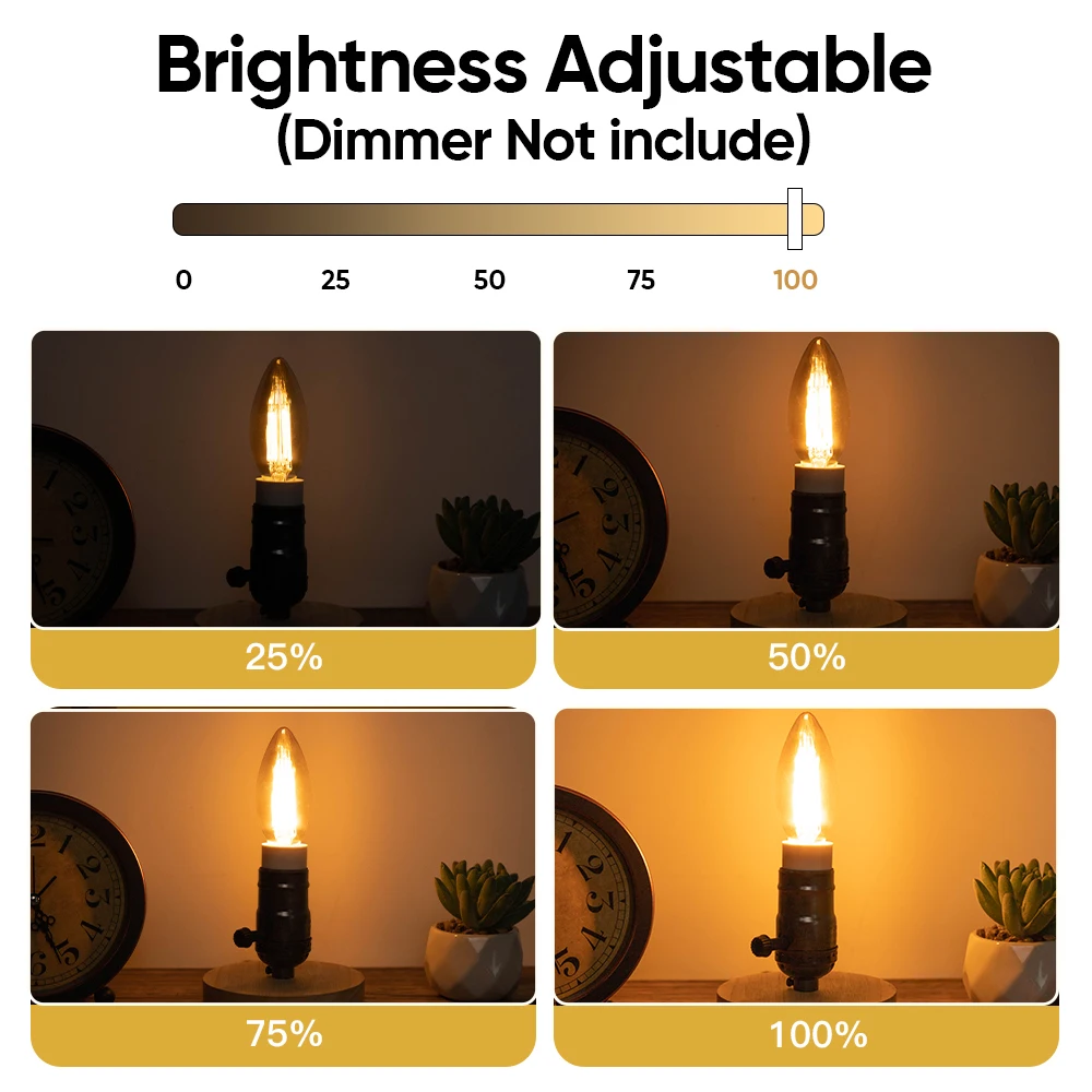 Dimmable C35G Amber Glass E14S Led Light Bulbs 220V Filament Lamp 6W Candle Lights Warm White 2700K Replaceable Chandelier Decor
