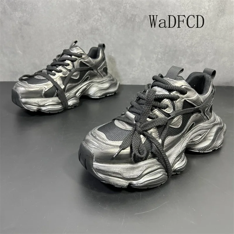 Chunky Sneaker Men Designer Running Shoe Fashion Casual Split Leather Mesh Breathable Height Increased Flat Platform Sport Shoes