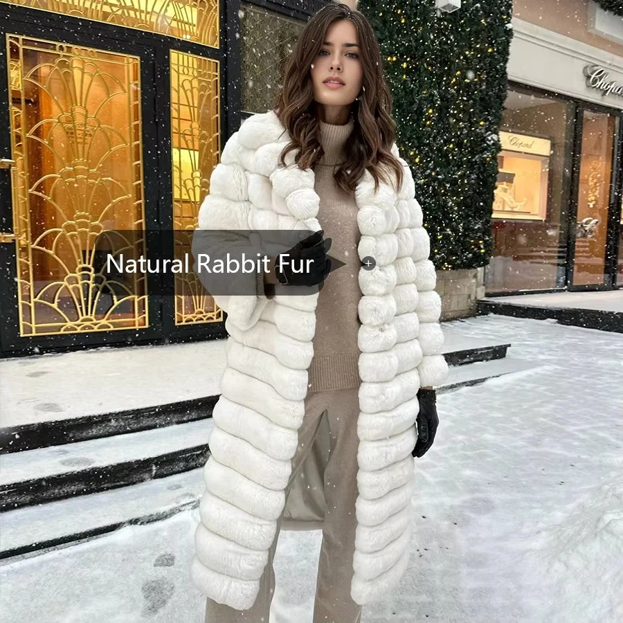 Fur Coat Women White Long Rabbit Fur Coat Women Winter Real Rex Rabbit Fur Coat Genuine Fur Rabbit Coat For Girl Natural Rabbit