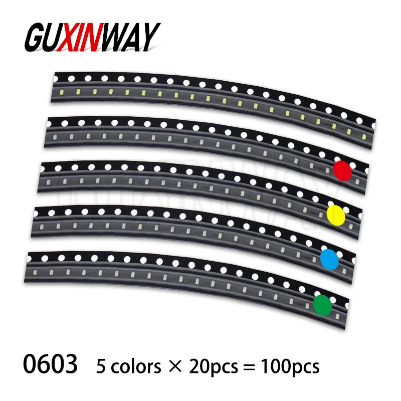 

100 шт. 0603 0805 1206 3528 5730 5050 SMD светодиодный комплект светодиодов 5 цветов миниатюрный светодиод красный белый желтый зеленый синий