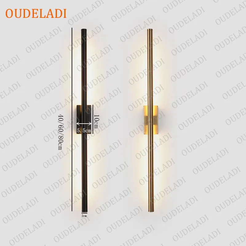 OUDELADI Metal tube LED wall lamps living room Bedroom foyer washroom bathroom Black Brass Decor Wall sconce LED Mirror Light