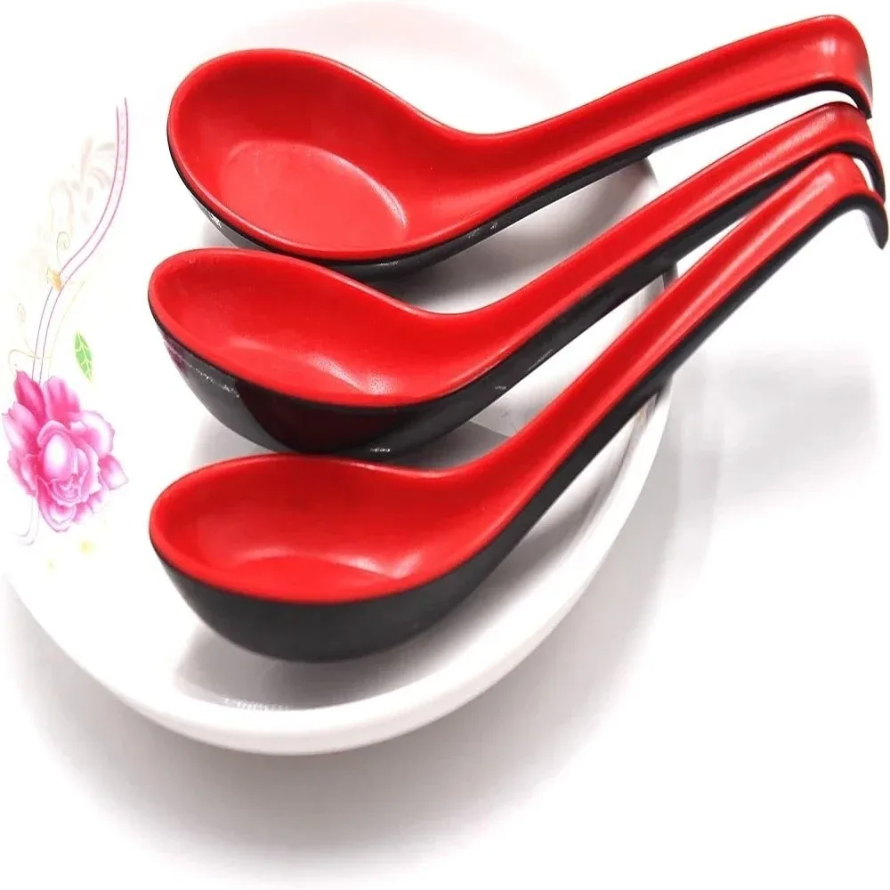 1/5/10pcs Bicolor Soup Spoon Drop-resistant Anti-Shock Rice Spoons Melamine Heat-resistant Long Handle Spoon Restaurant Use