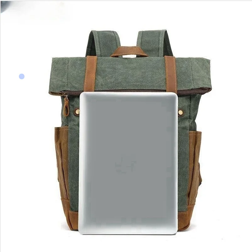 Fashion Backpack Leather Canvas Men School Bag Military Women Rucksack Male Knapsack Bagpack Mochila