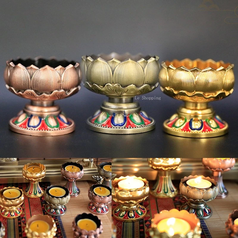 Red Copper/Bronze/Golden Copper Lotus Ghee Lamp Holder/Household Buddhist Hall Long Light Offering Buddha Tall Candle Holder
