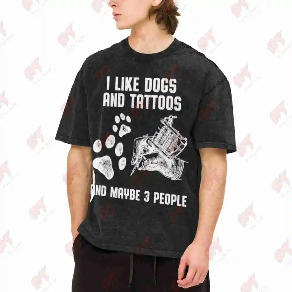 Like Dogs Tattoos 3 People Vintage Washed Tee Pure Cotton T-Shirt