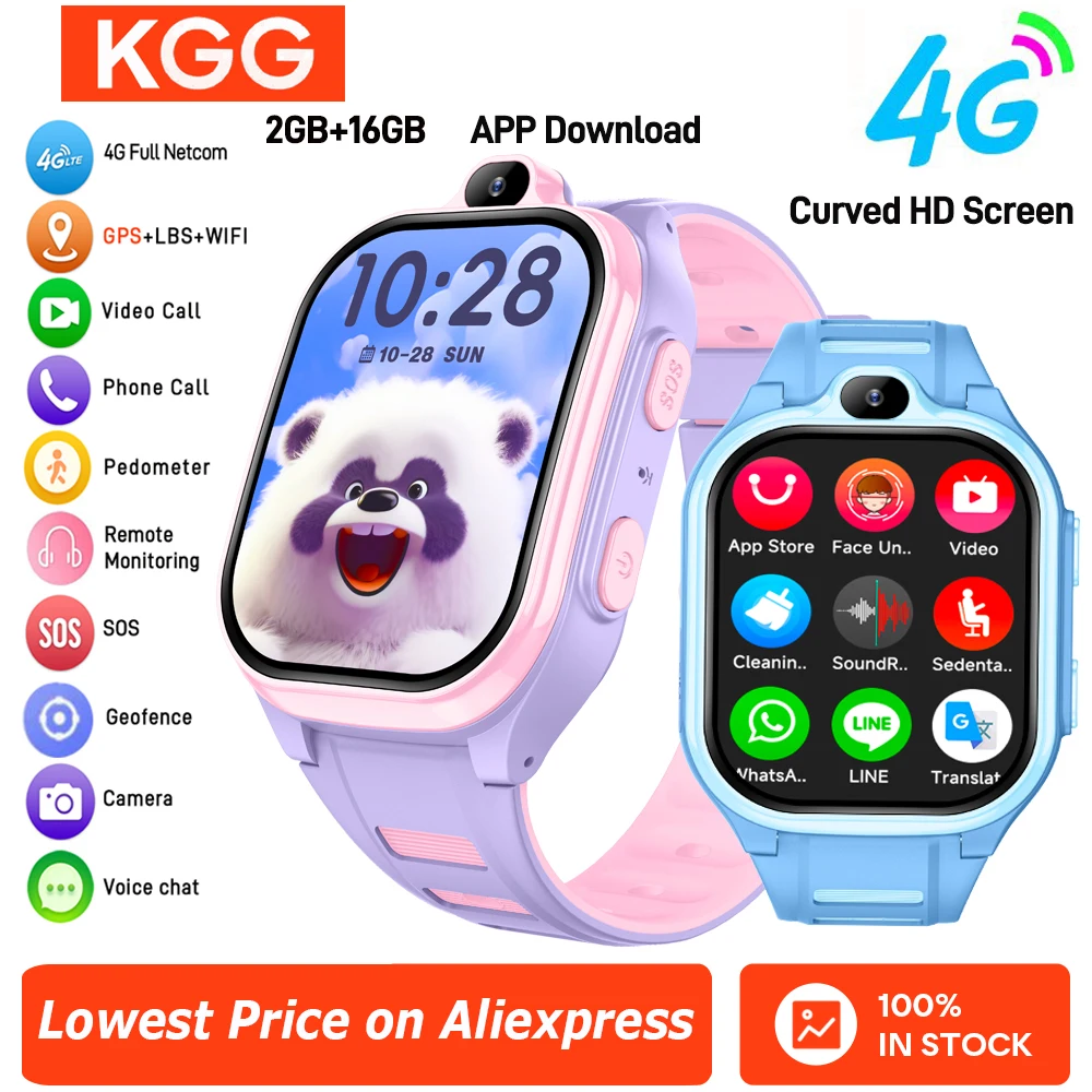 4G ساعة ذكية للأطفال 16G GPS WIFI مكالمة فيديو APP تنزيل الطفل Smartwatch مراقب المقتفي موقع الهاتف ساعة بنين بنات هدايا