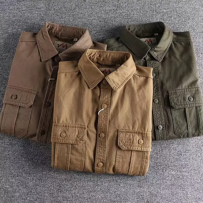 2025 Autumn/Winter New European and American Retro 100% Cotton Long Sleeve Shirt Simple, Loose, Versatile, Thick Style Men