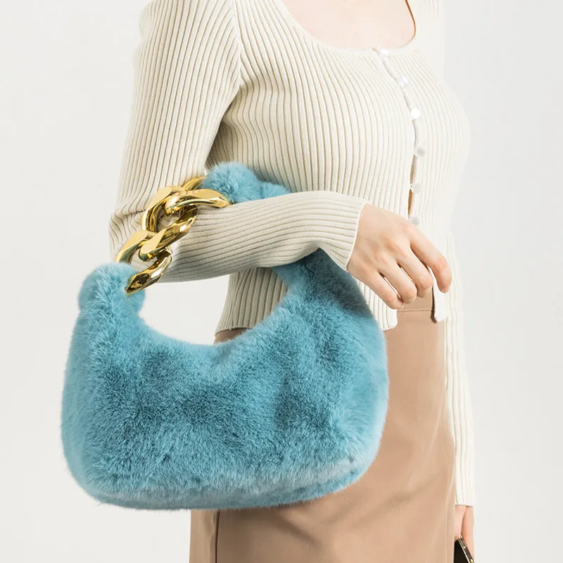 Bolso de mano de piel sintética para mujer, bolso de mano pequeño con asa superior, cadena de Metal, diseño de media luna, de noche, color rosa y azul